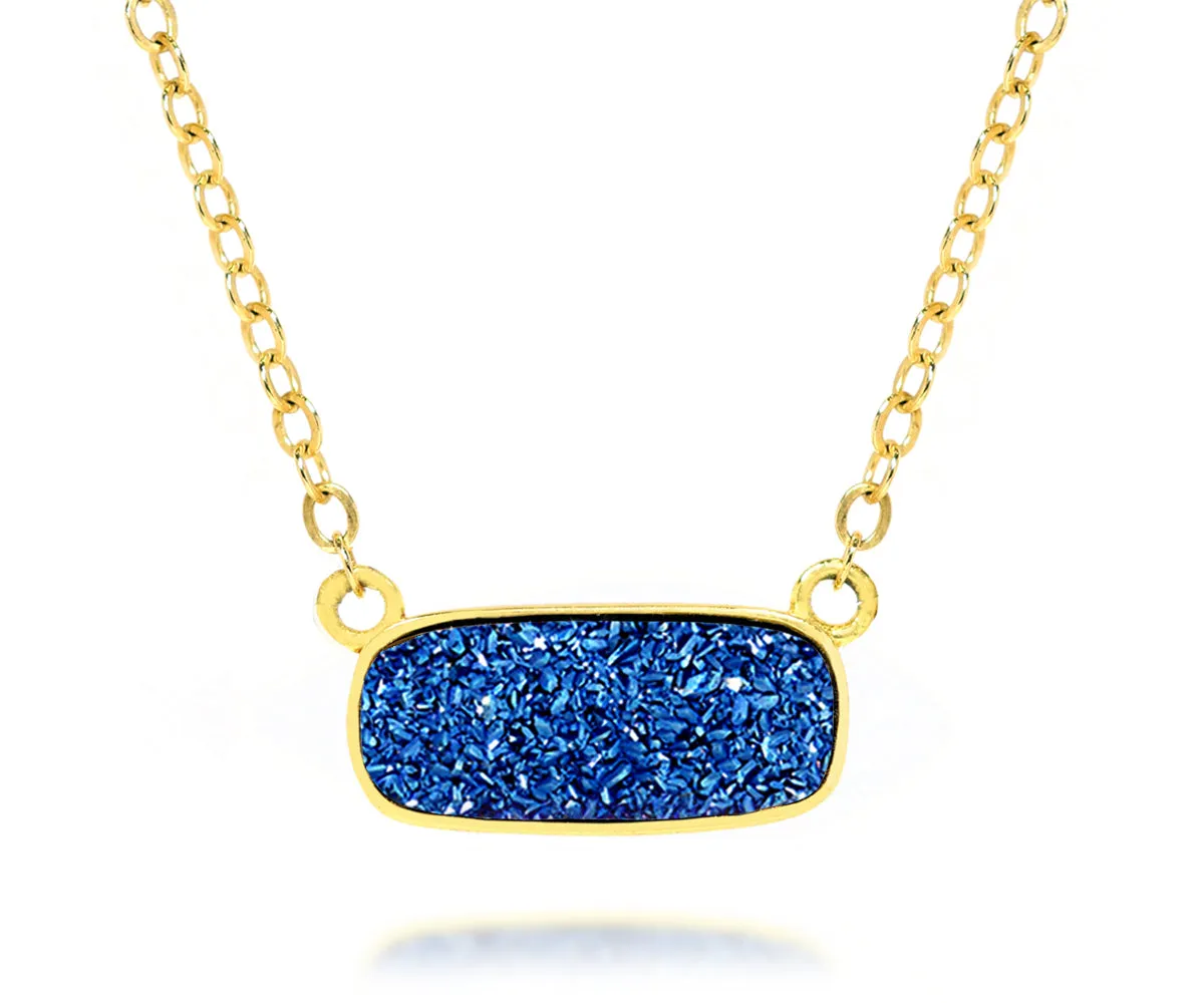 Medium Rectangle Blue Druzy 14k Vermeil Necklace