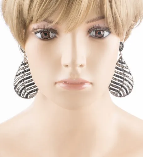 Modern Fashion Crystal Rhinestone Stunning Leaf Design Dangle Earrings E729 BLK