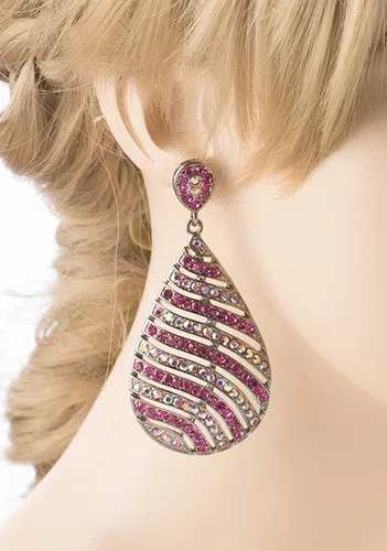 Modern Fashion Crystal Rhinestone Stunning Leaf Design Dangle Earrings E729 Pink