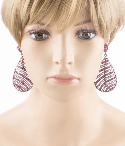 Modern Fashion Crystal Rhinestone Stunning Leaf Design Dangle Earrings E729 Pink