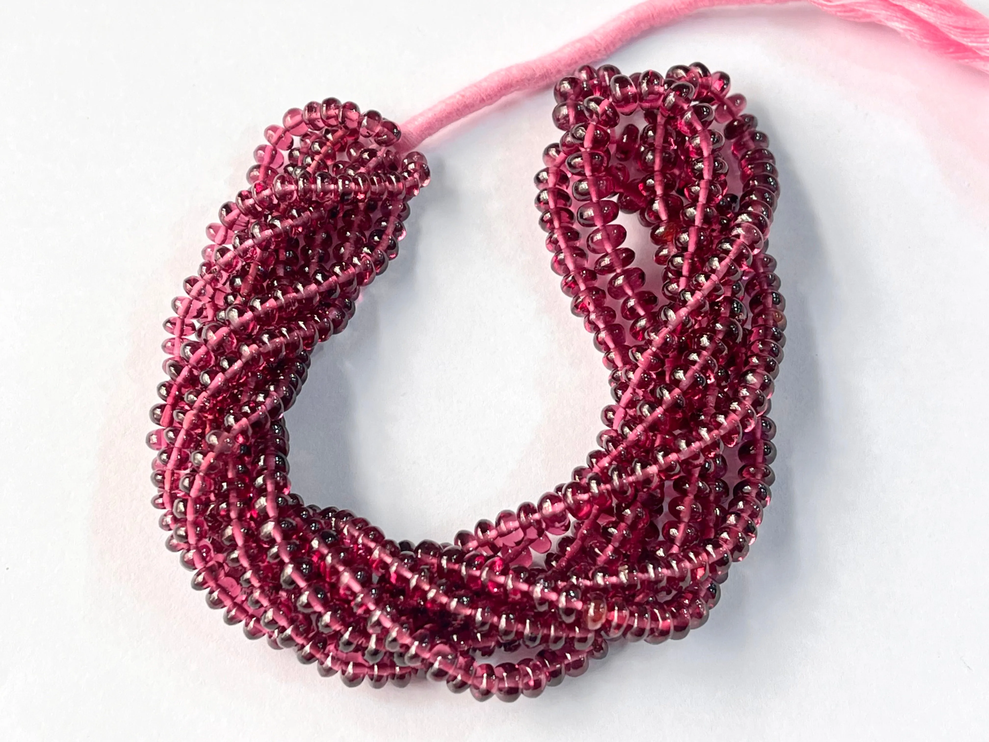 Natural Malaya Garnet Smooth Rondelle Shape Beads