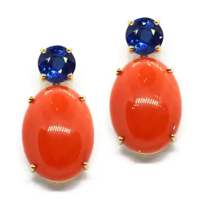 Party - Drop Earrings with Sicilian Coral and Kyanite, 18k Yellow Gold