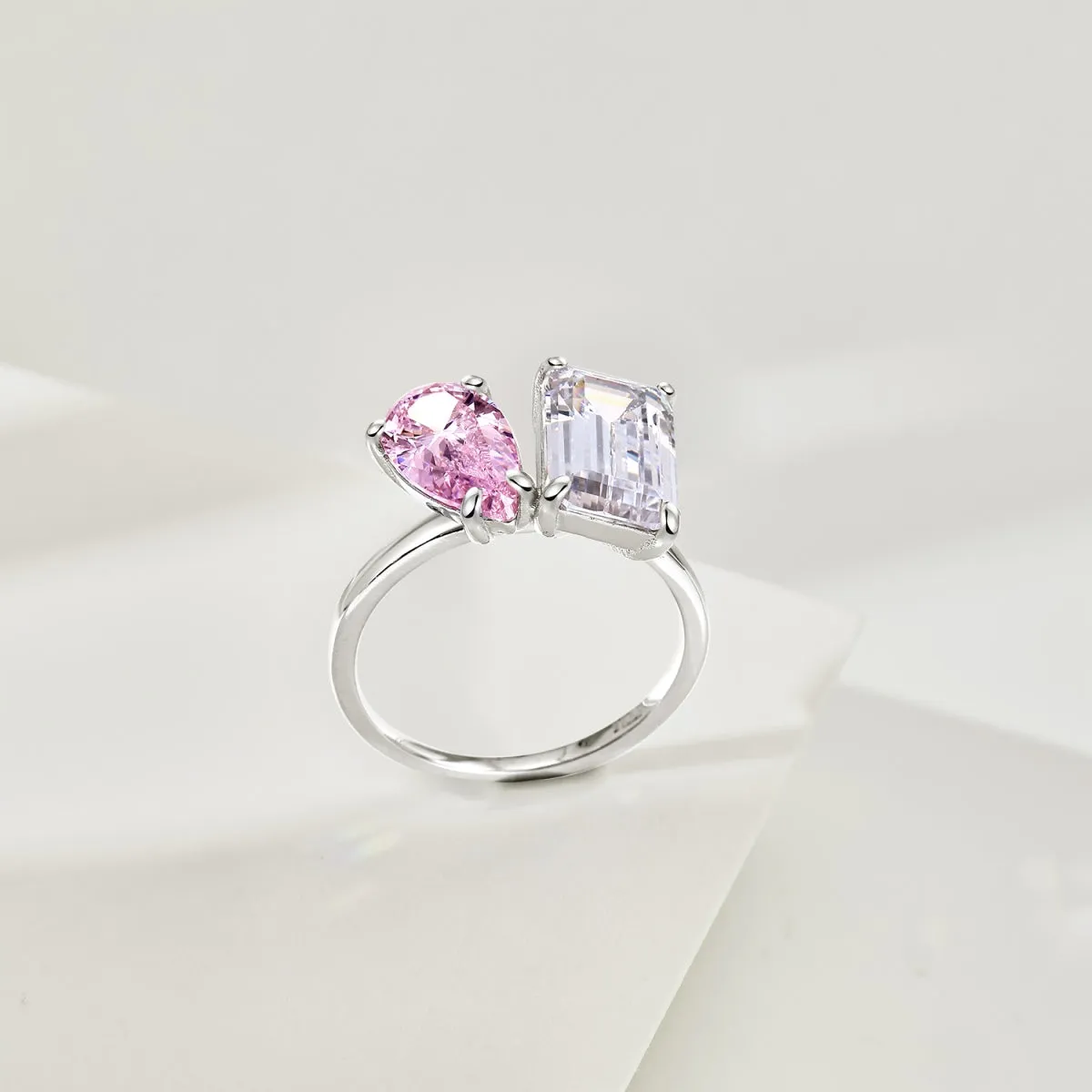 Pink Pear Cut & Emerald Cut Toi Et Moi Engagement Ring