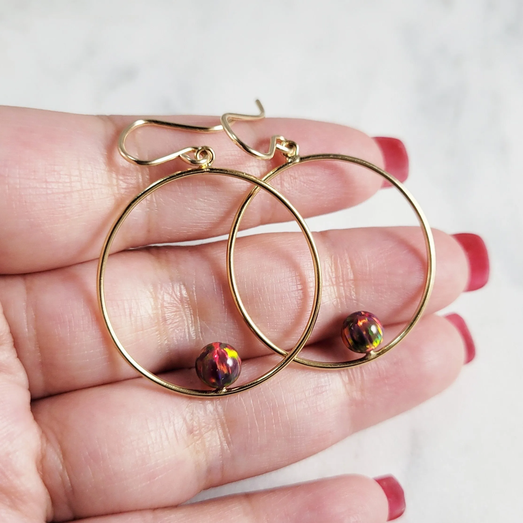 Red Fire Opal Hoop Earrings, 1" Hoop Earrings