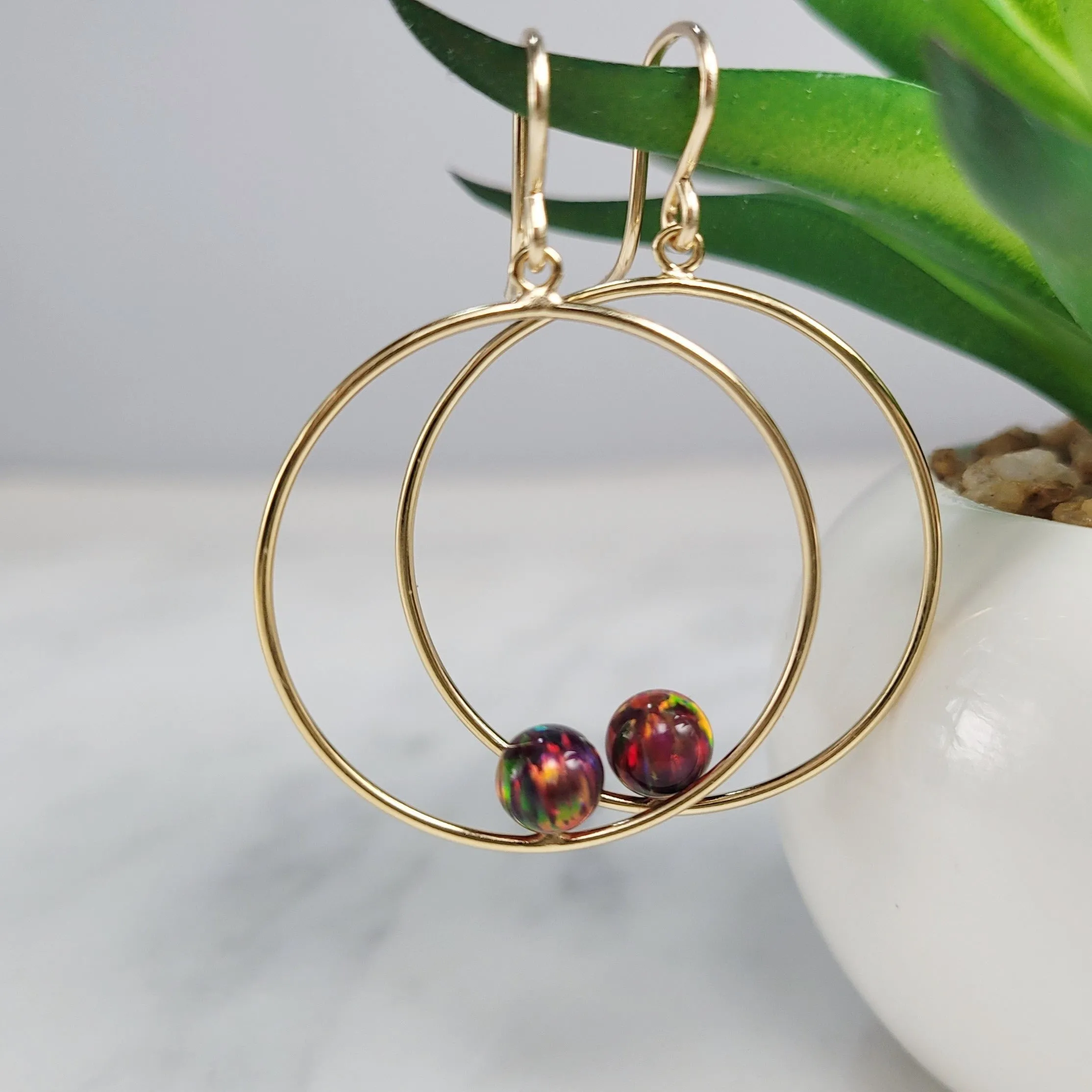 Red Fire Opal Hoop Earrings, 1" Hoop Earrings