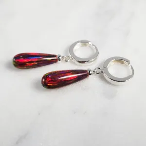 Red Fire Opal Hoop Huggie Earrings