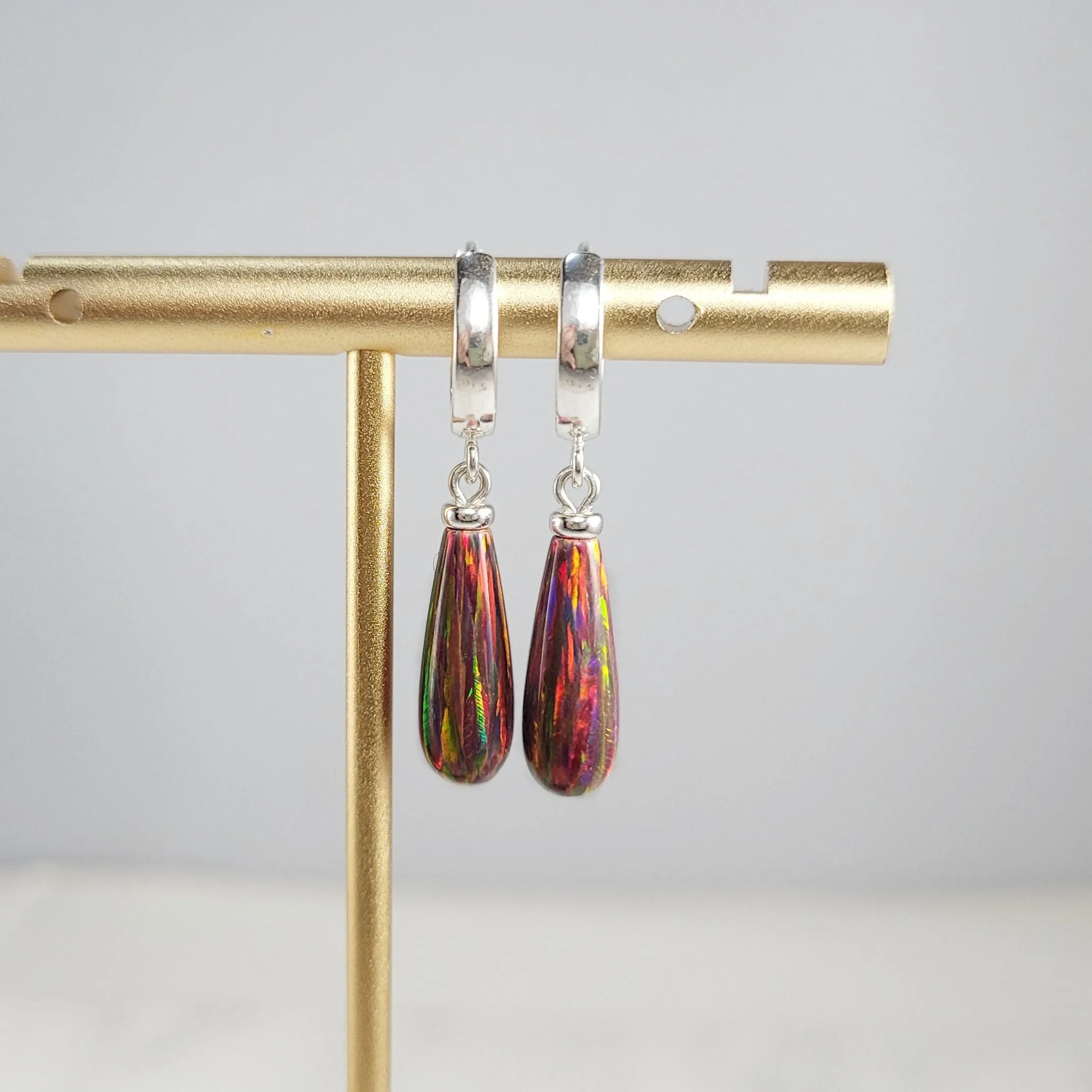 Red Fire Opal Hoop Huggie Earrings