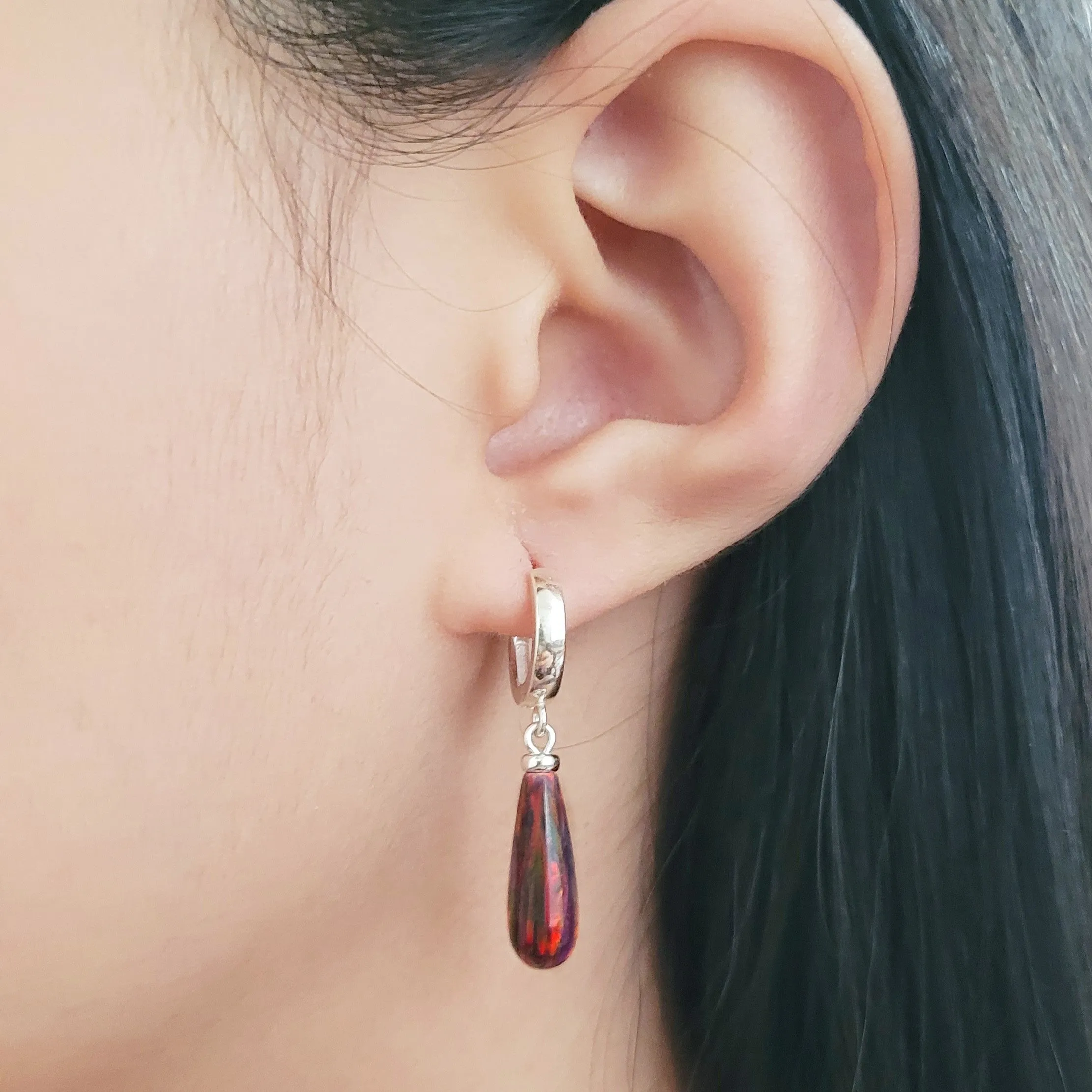 Red Fire Opal Hoop Huggie Earrings