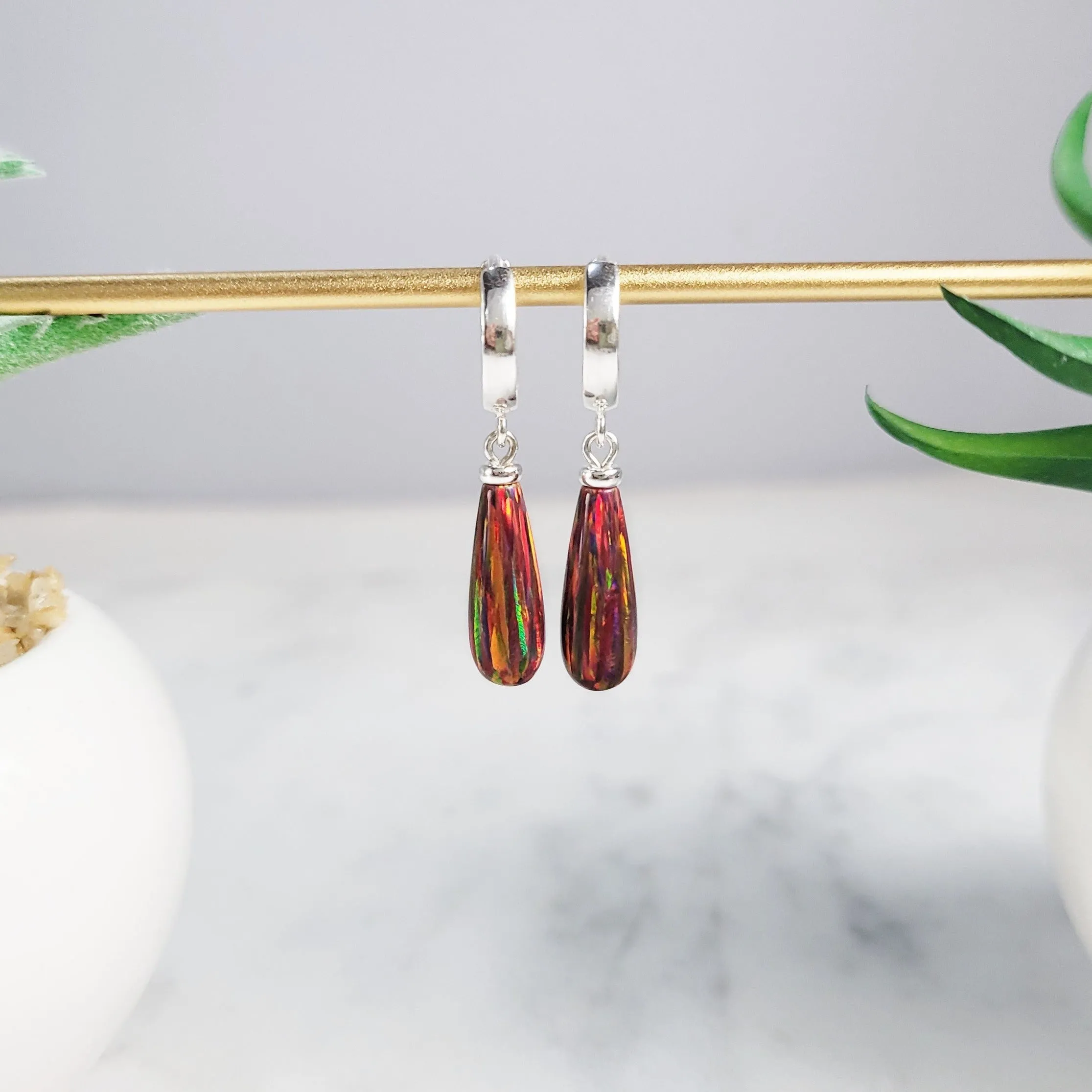 Red Fire Opal Hoop Huggie Earrings