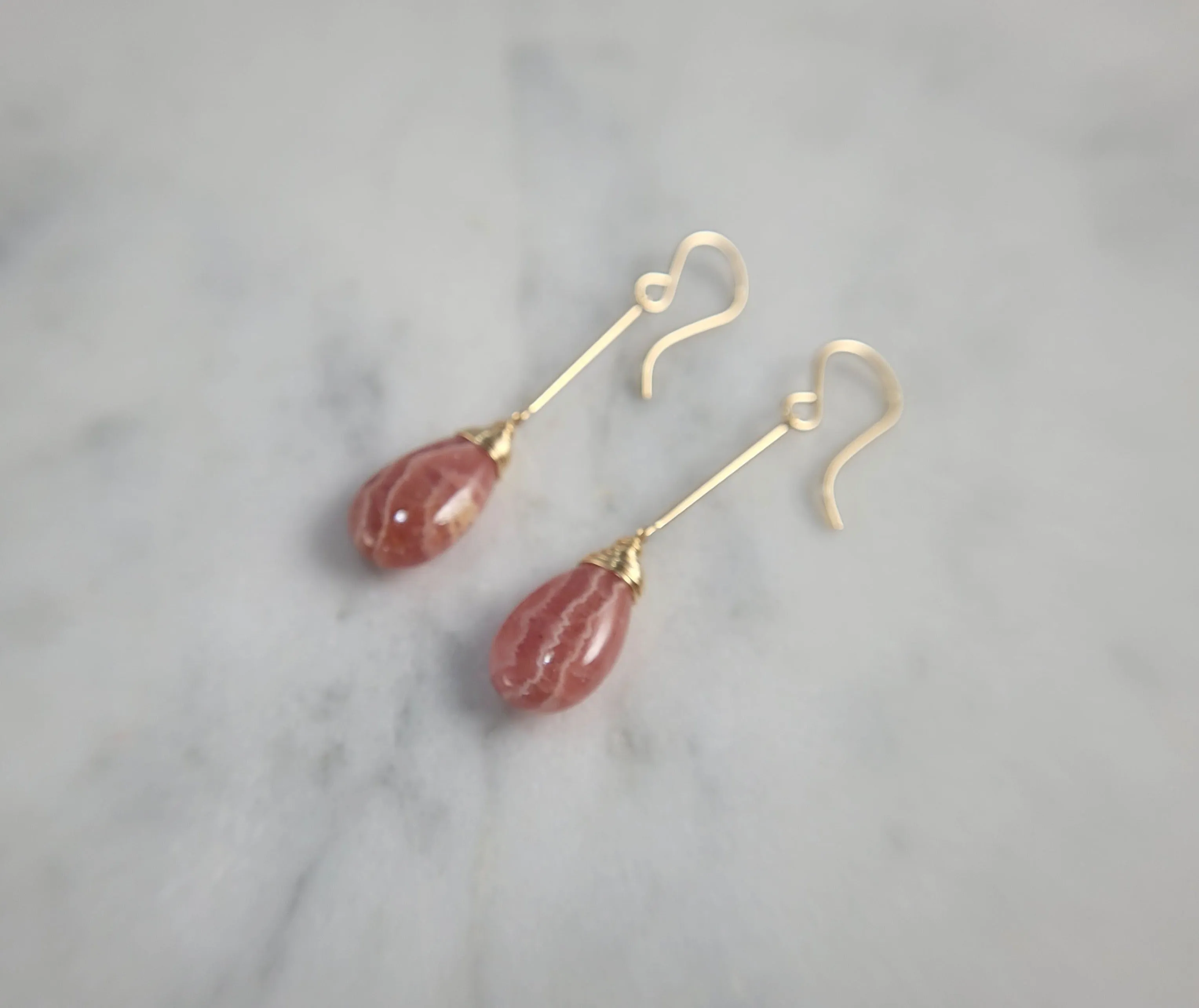 Rhodochrosite Long Dangle Earrings