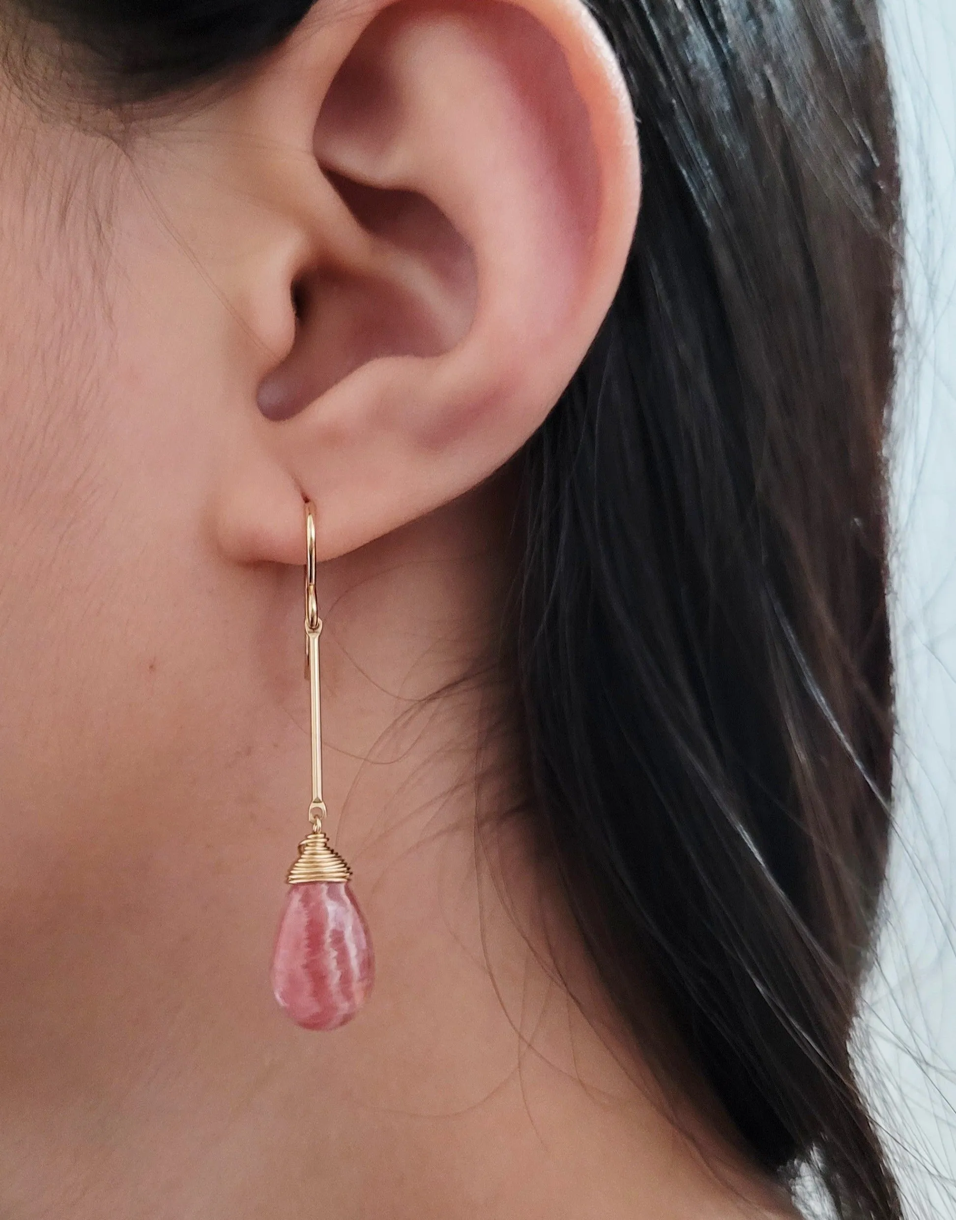 Rhodochrosite Long Dangle Earrings