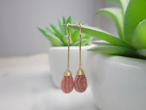 Rhodochrosite Long Dangle Earrings
