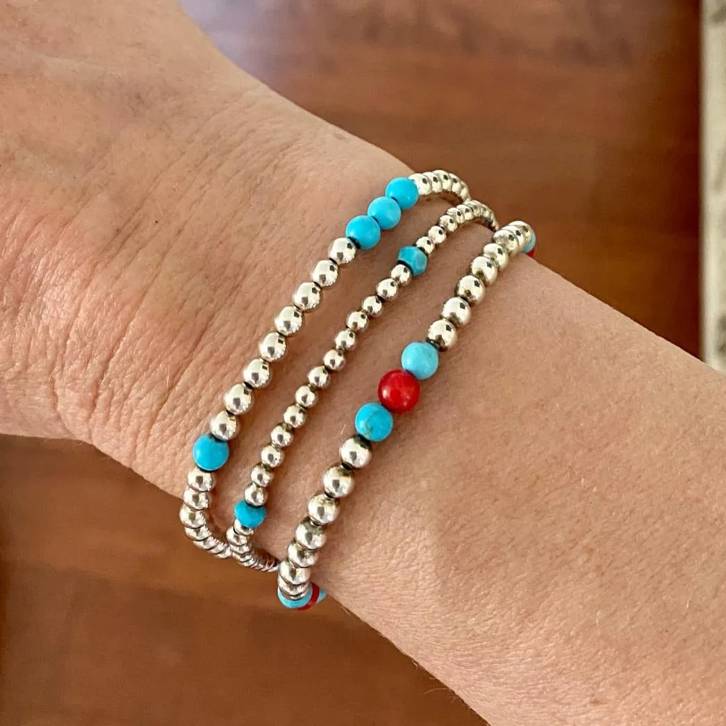 Silver Bead Bracelet with Gemstones