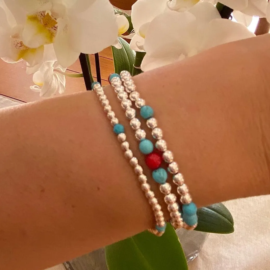 Silver Bead Bracelet with Gemstones