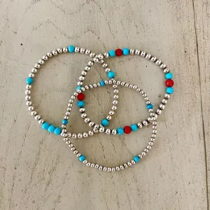 Silver Bead Bracelet with Gemstones