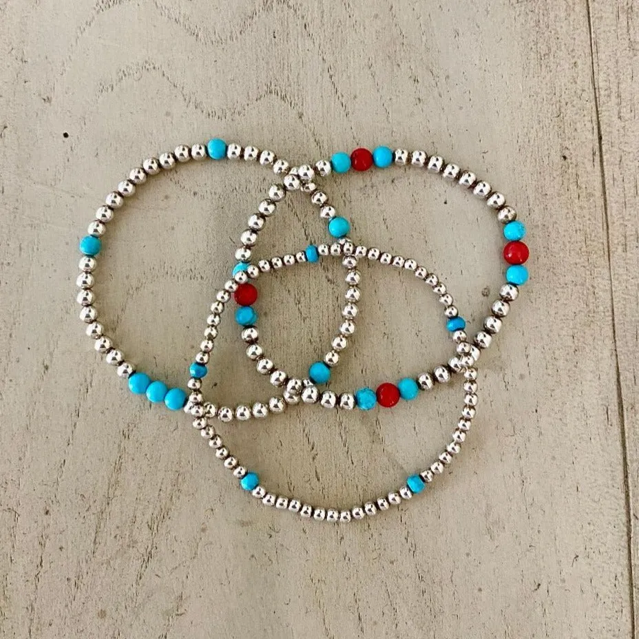Silver Bead Bracelet with Gemstones