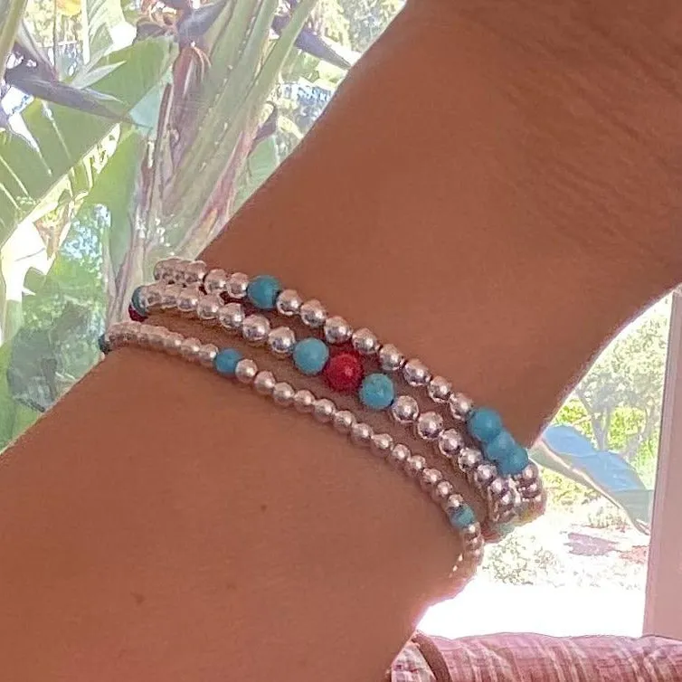 Silver Bead Bracelet with Gemstones