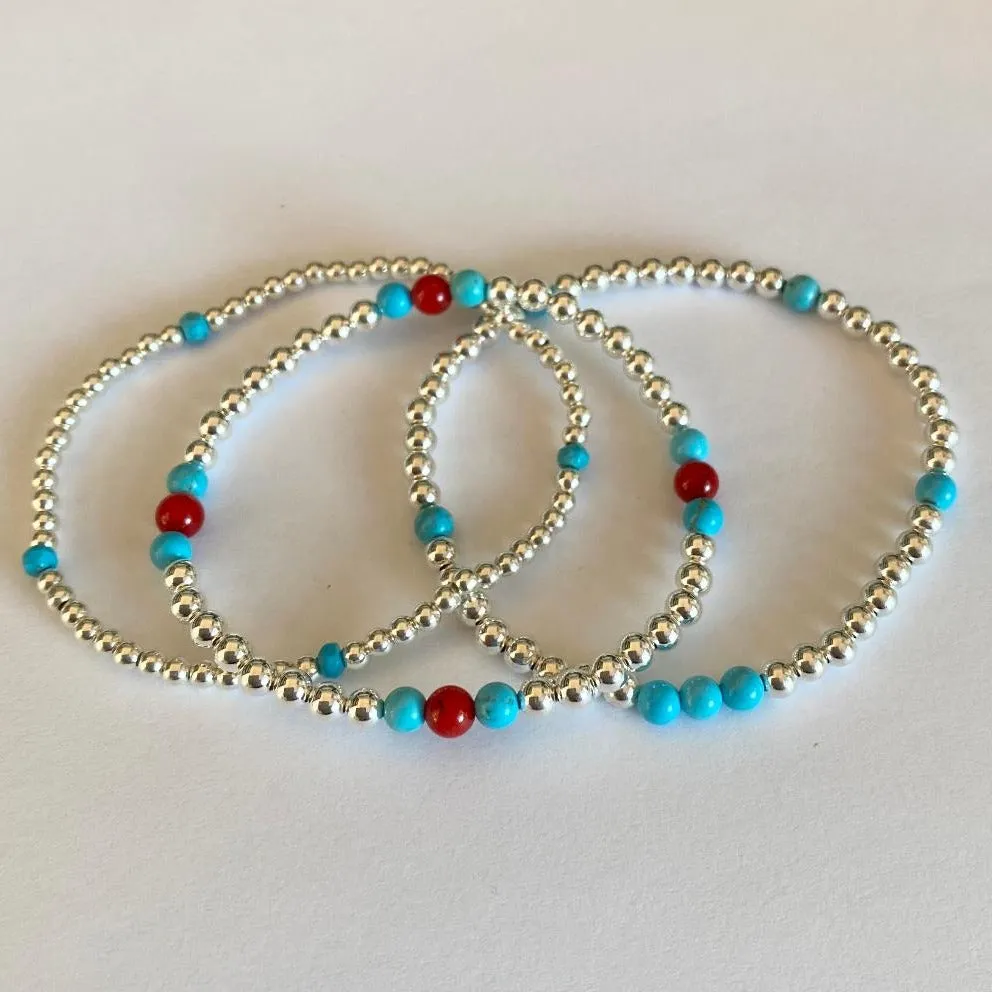 Silver Bead Bracelet with Gemstones