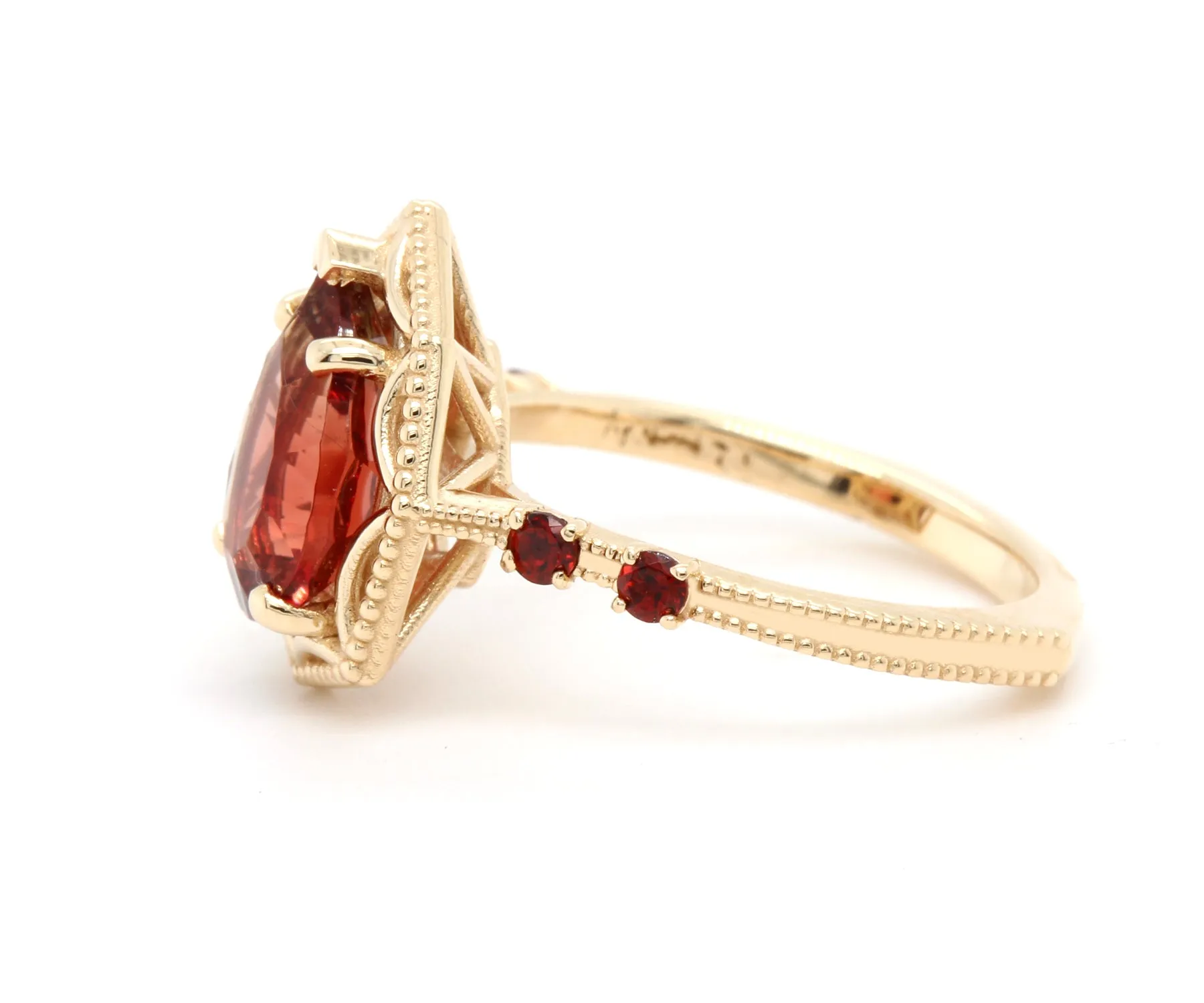 Starburst Teardrop Sunstone Garnet Gold Ring