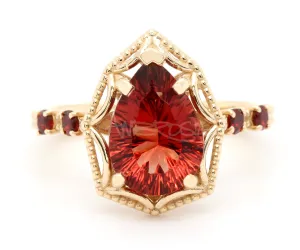 Starburst Teardrop Sunstone Garnet Gold Ring