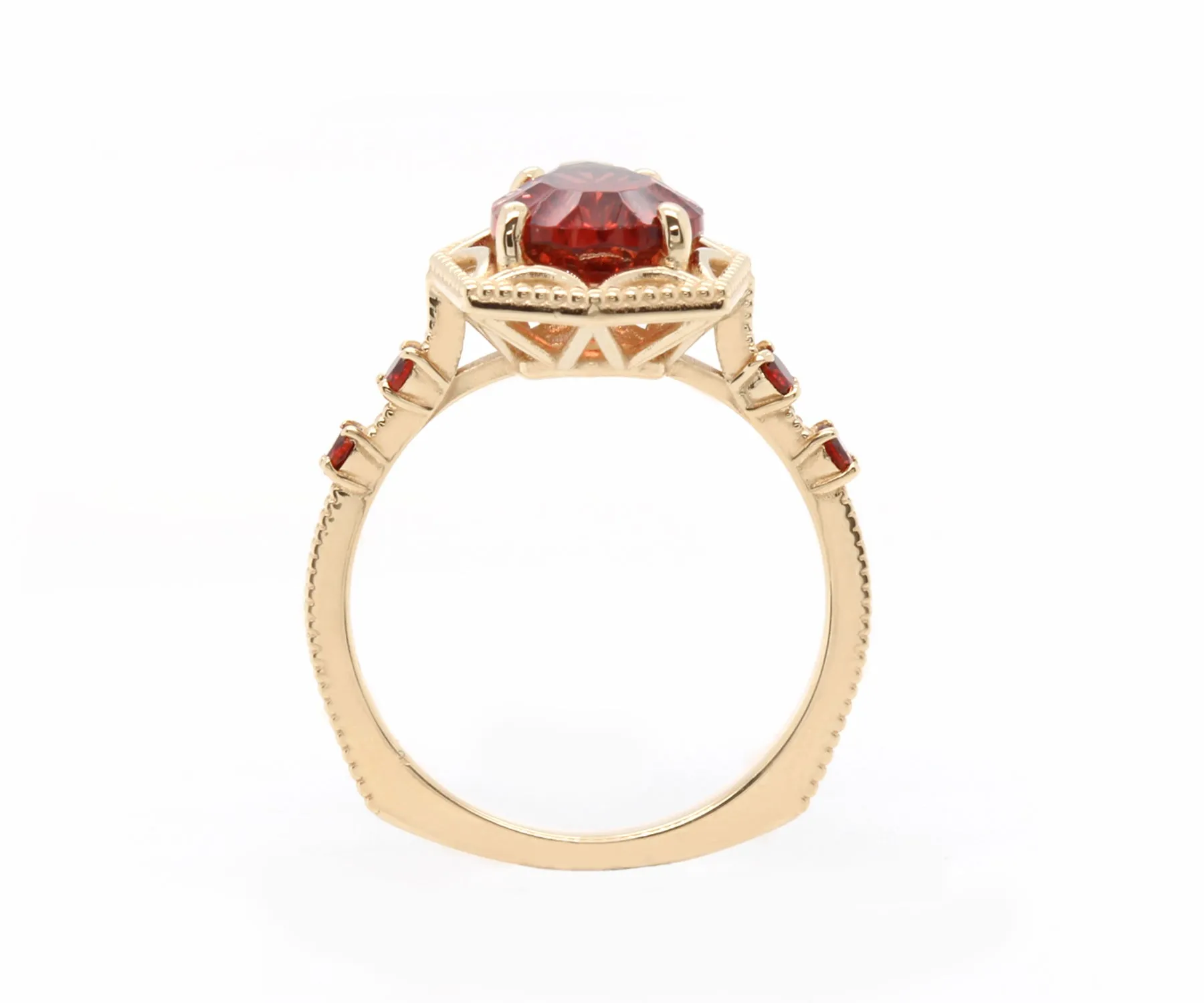 Starburst Teardrop Sunstone Garnet Gold Ring