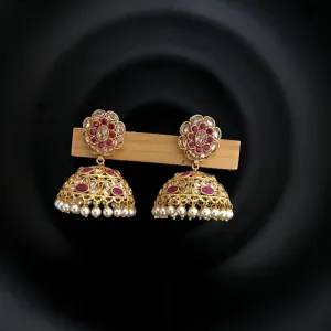 Stunning Ruby Color Gold Polish Jhumki