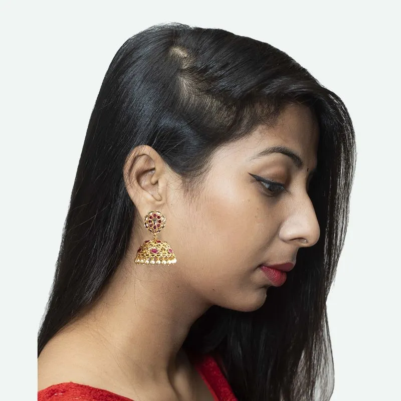 Stunning Ruby Color Gold Polish Jhumki