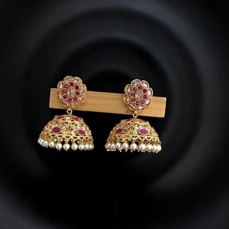 Stunning Ruby Color Gold Polish Jhumki