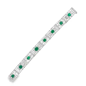 Vintage 1970's Diamond and Emerald Art Deco Bracelet