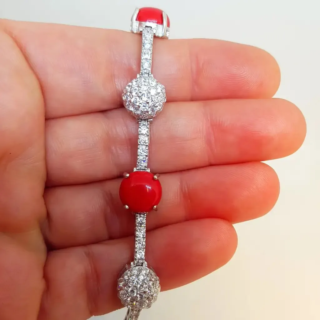 Vintage silver bracelet, glitter bracelet, red balls, silver bracelet. circa 2000.