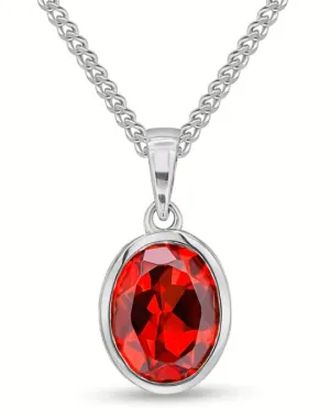 White Gold Garnet Oval Necklace